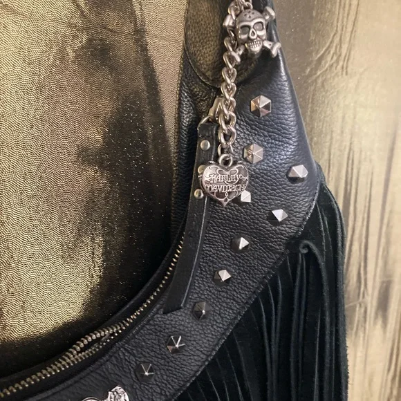 Harley-Davidson Black Studded Fringe Hobo Bag - Picture 3 of 8